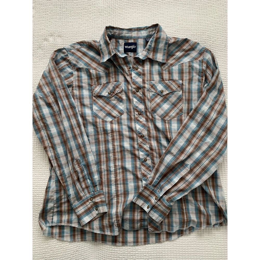 Wrangler‎ Pearl Snap Cowboy Shirt Men's 2XL Plaid Long Sleeve  Western